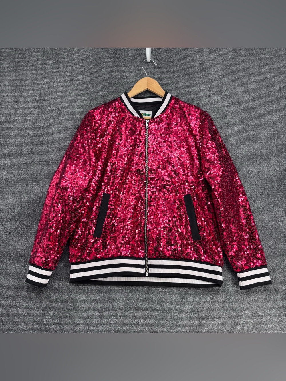 Tipsy Elves Red Sequin Party Festive Maximalist Bomber Jacket Women’s S